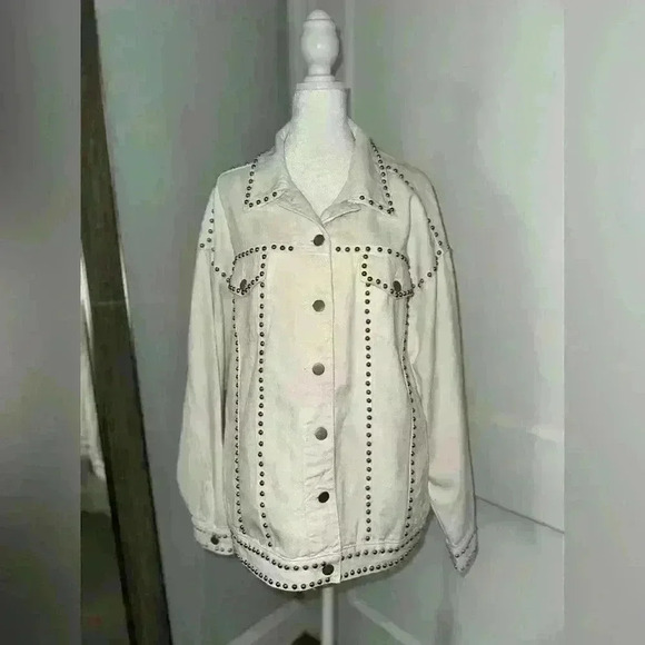 White Studded Denim Jacket - Picture 4 of 5